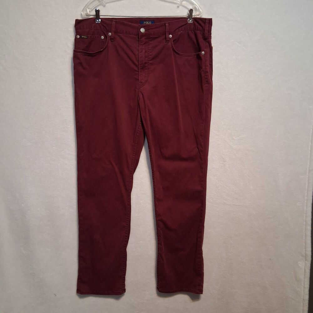 Polo Ralph Lauren 38x32 Jeans Cotton Stretch Burgundy Straight Leg Preppy Fall